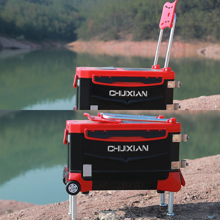 Multifunctional Four-foot Lifting Fishing Box with Pulley, Style:Standard, Capacity:40L(Red Black)