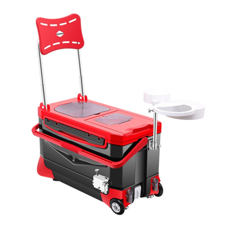 Multifunctional Four-foot Lifting Fishing Box with Pulley, Style:Luxury, Capacity:40L(Red Black)