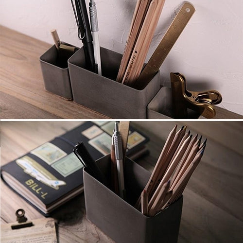 Cement Pen Holder Storage Box Desk Set School Supplies ABCD