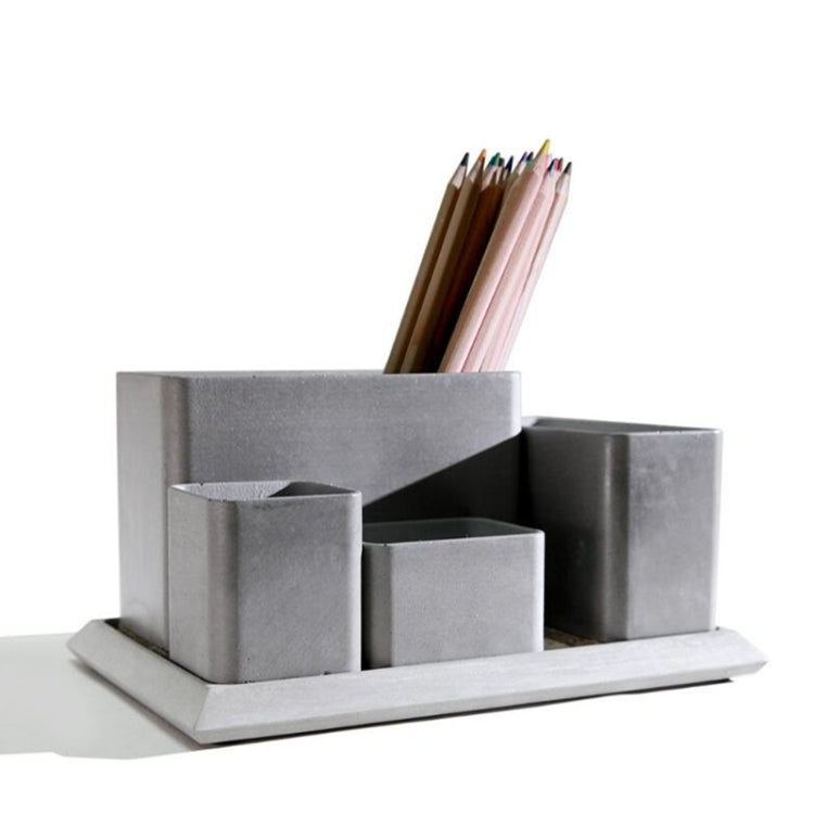 Cement Pen Holder Storage Box Desk Set School Supplies ABC with Tray