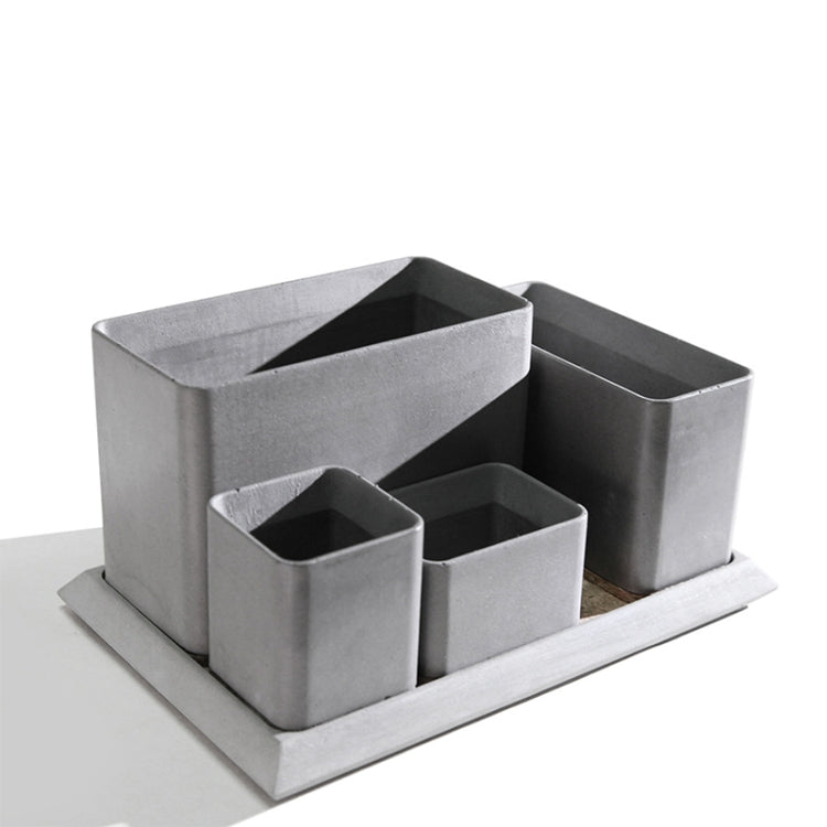 Cement Pen Holder Storage Box Desk Set School Supplies ABC with Tray