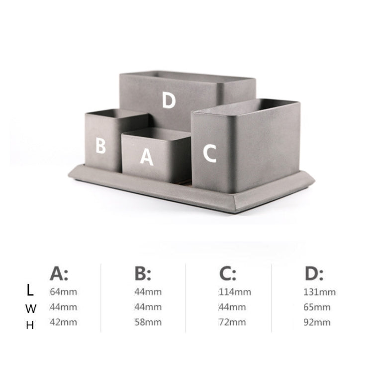 Cement Pen Holder Storage Box Desk Set School Supplies ABC with Tray