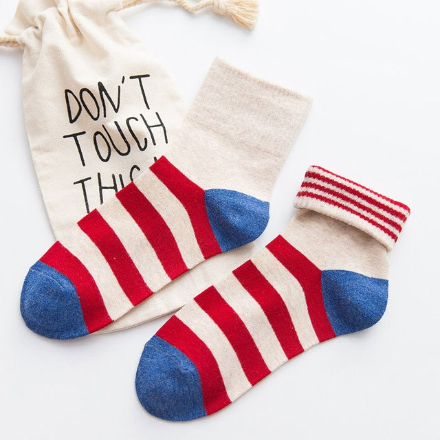 Candy Colors Striped Cotton Casual Female Socks Tube Socks, Size:One Size