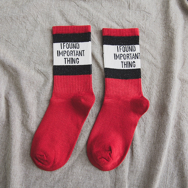 Striped Letter Autumn Girl Casual Breathable Long Socks, Size:One Size