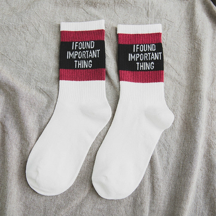Striped Letter Autumn Girl Casual Breathable Long Socks, Size:One Size