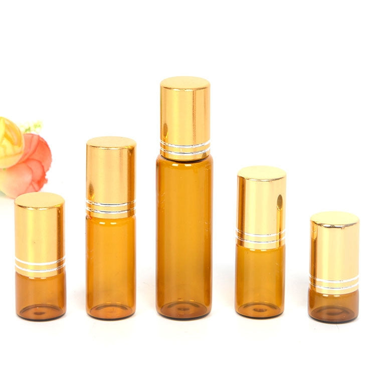 5 PCS /Pack 1ml 2ml 3ml 5ml 10ml Amber Thin Glass Roll on Bottle Sample Test Essential Oil Vials