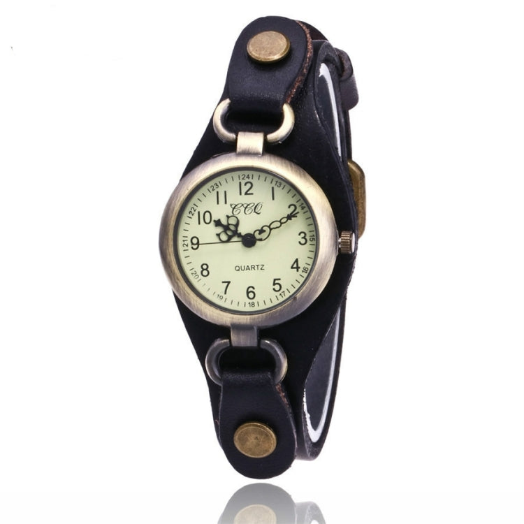 Leather Retro Bronze Small Dial Quartz Watch for Women