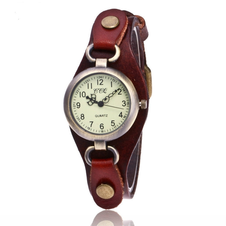 Leather Retro Bronze Small Dial Quartz Watch for Women