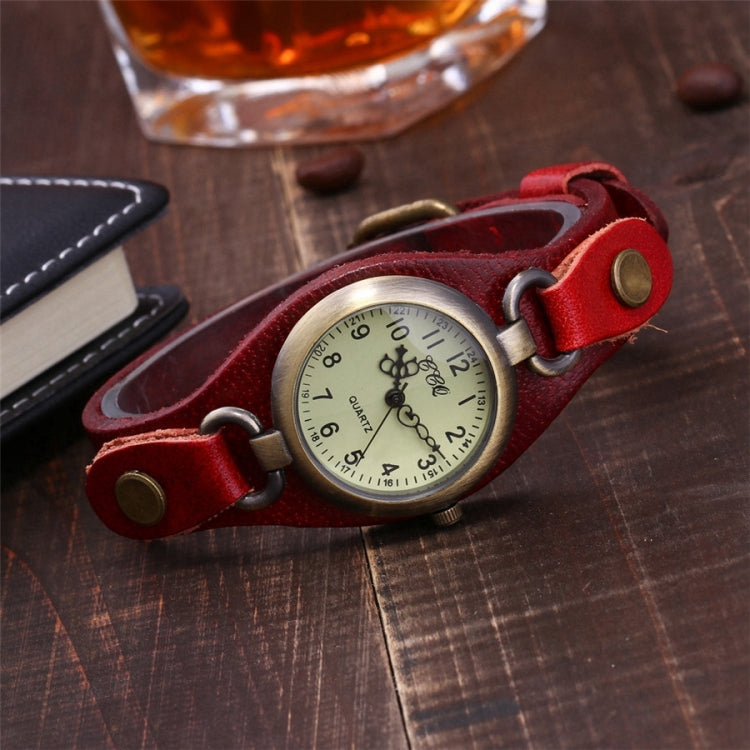 Leather Retro Bronze Small Dial Quartz Watch for Women