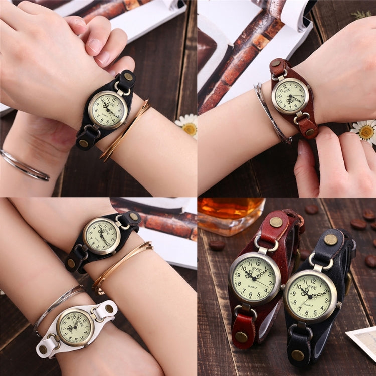 Leather Retro Bronze Small Dial Quartz Watch for Women