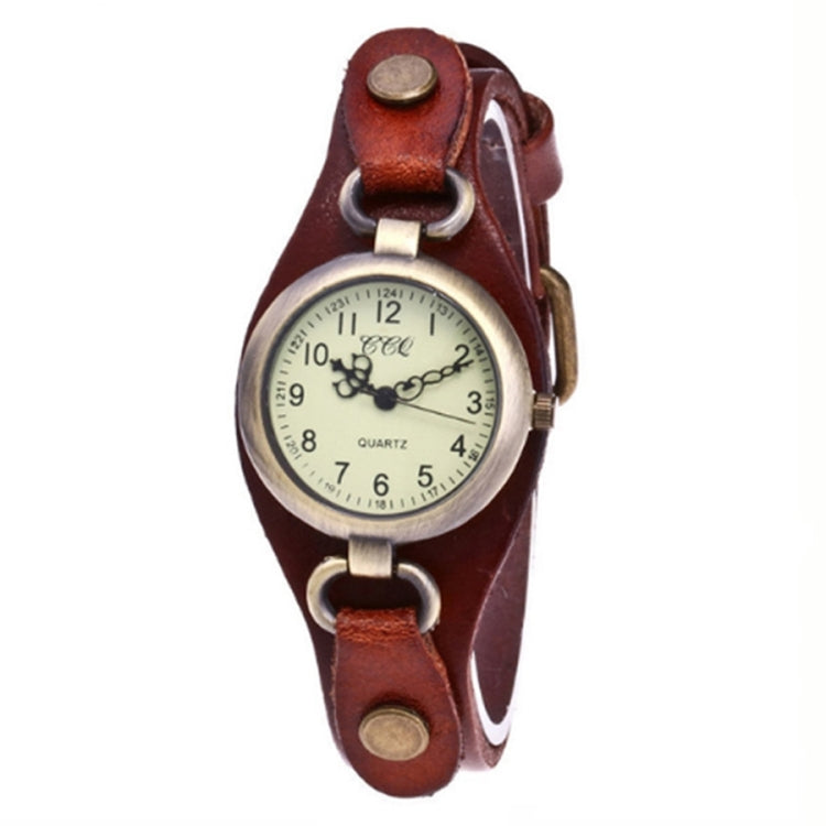 Leather Retro Bronze Small Dial Quartz Watch for Women