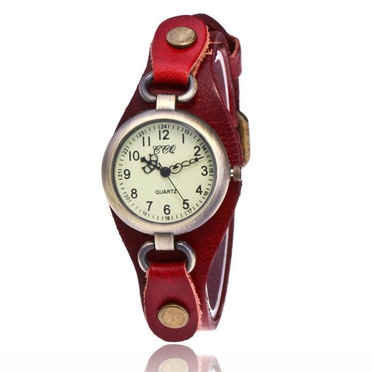 Leather Retro Bronze Small Dial Quartz Watch for Women