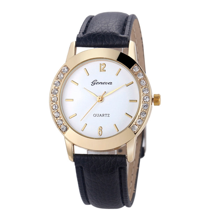 Round Dial Double Diamond Leather Belt Watch for Women