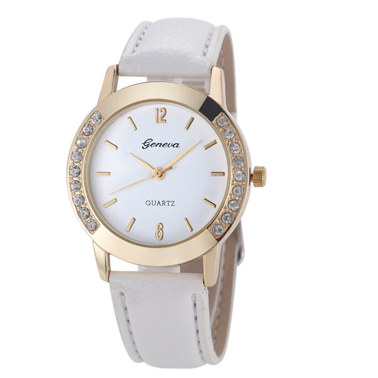 Round Dial Double Diamond Leather Belt Watch for Women