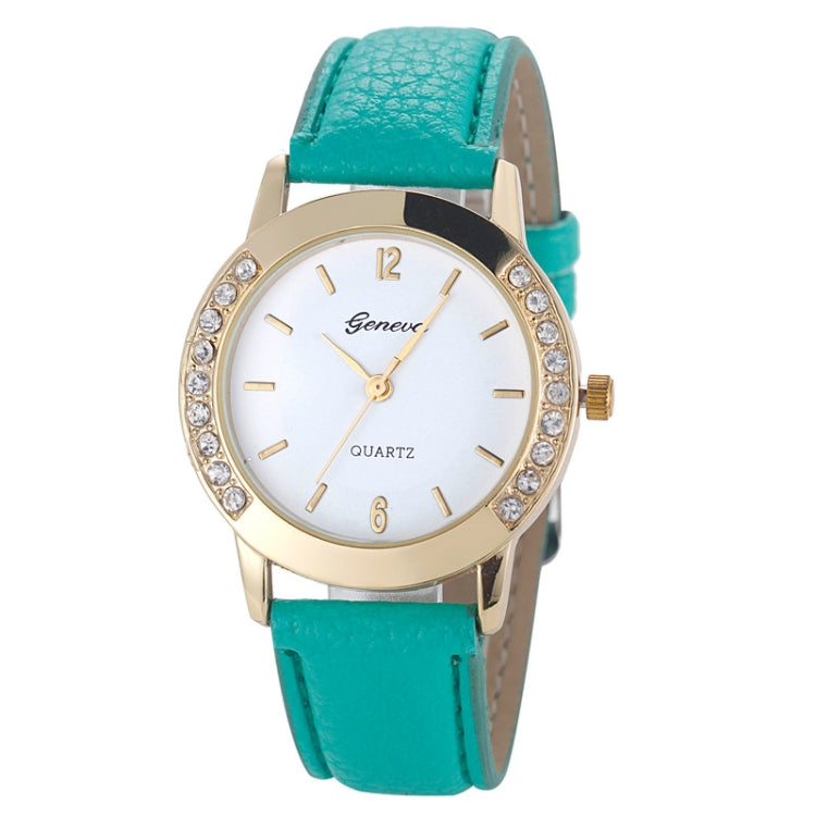Round Dial Double Diamond Leather Belt Watch for Women