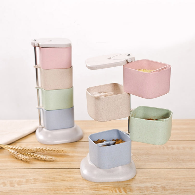 Wheat Straw Jar Seasonings Containers Flavor Condiments Storage Box Kitchen Accessories Storage Box with Holder Rack