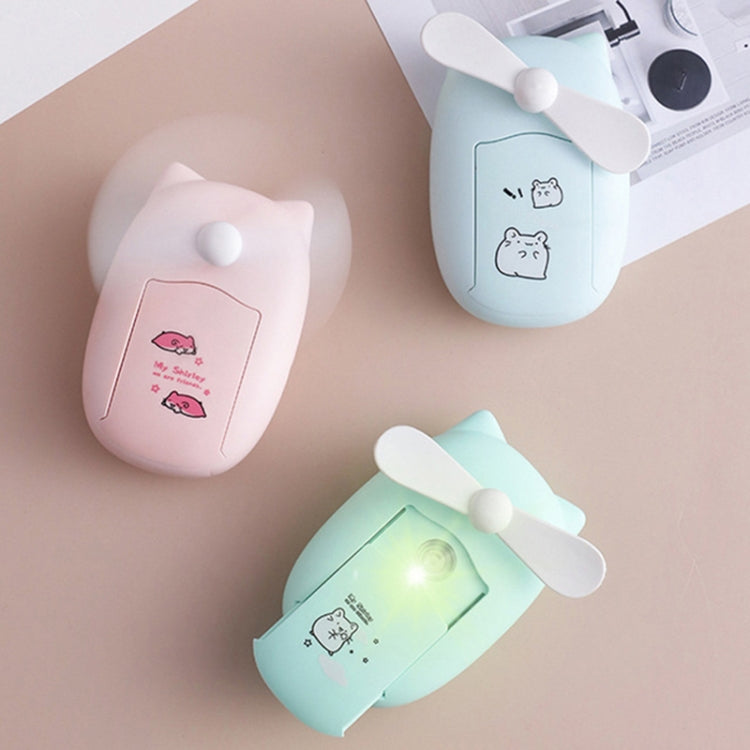 Cartoon Cute Hand-held Colorful Light Mini Outdoor Compact Portable Replenishing Fan(Pink)