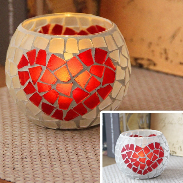 Mosaic Glass Candlestick Retro Ornaments Gift Bar Candle Cup Home Accessories