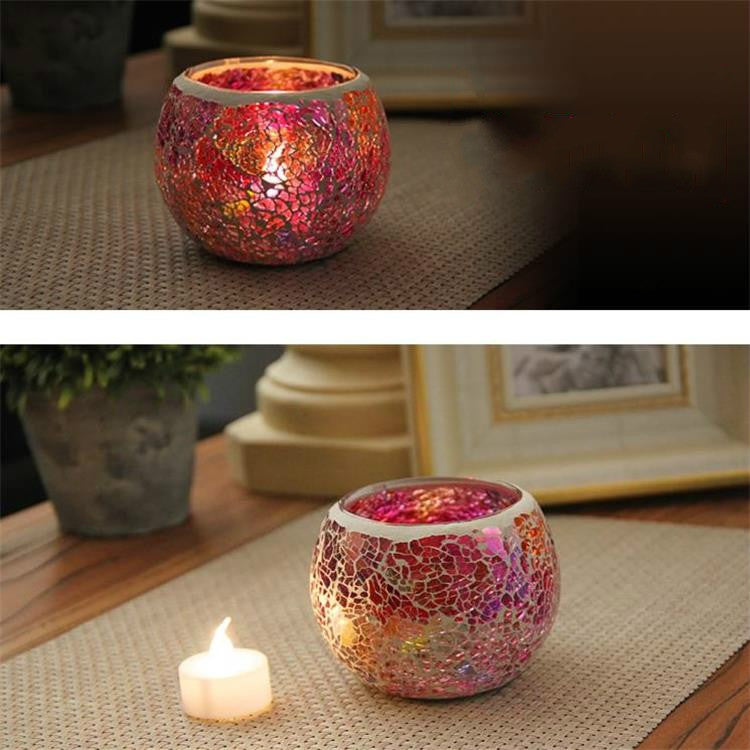Mosaic Glass Candlestick Retro Ornaments Gift Bar Candle Cup Home Accessories