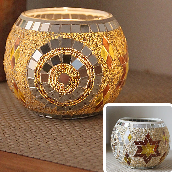 Mosaic Glass Candlestick Retro Ornaments Gift Bar Candle Cup Home Accessories