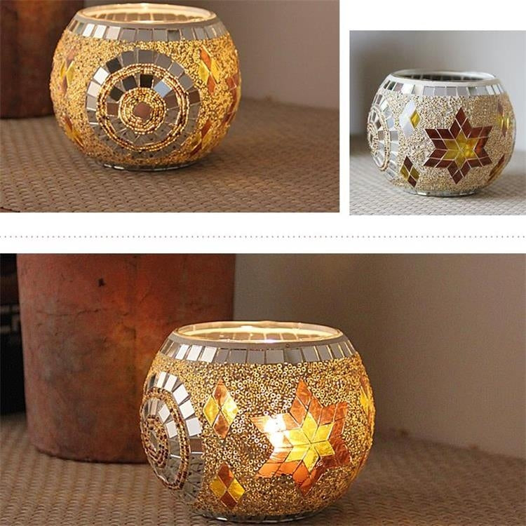 Mosaic Glass Candlestick Retro Ornaments Gift Bar Candle Cup Home Accessories