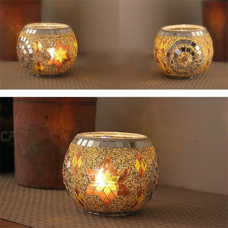 Mosaic Glass Candlestick Retro Ornaments Gift Bar Candle Cup Home Accessories