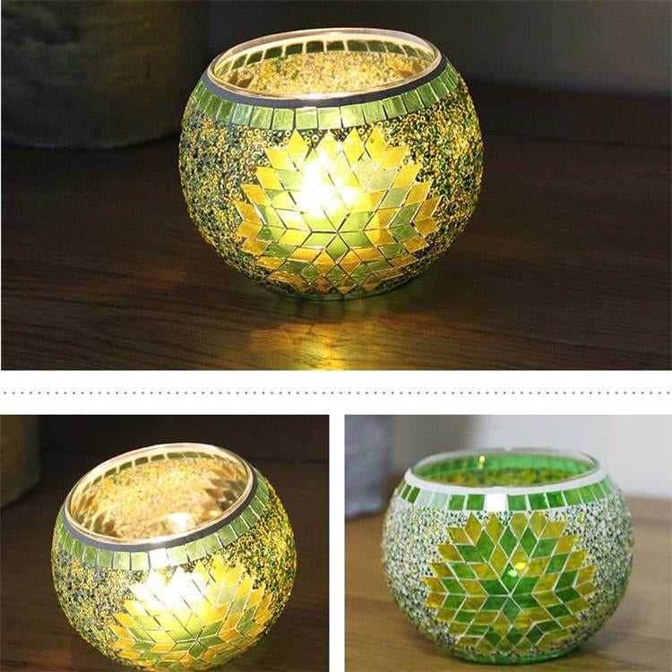Mosaic Glass Candlestick Retro Ornaments Gift Bar Candle Cup Home Accessories