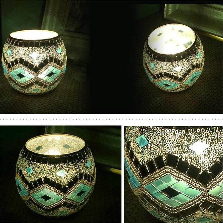 Mosaic Glass Candlestick Retro Ornaments Gift Bar Candle Cup Home Accessories