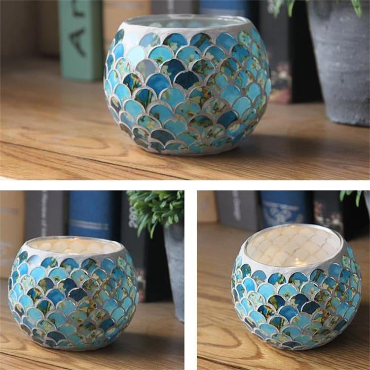 Mosaic Glass Candlestick Retro Ornaments Gift Bar Candle Cup Home Accessories