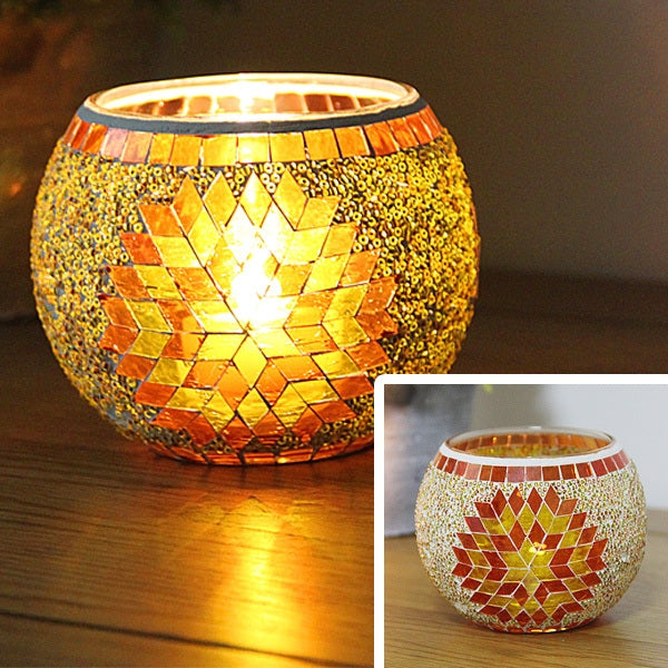 Mosaic Glass Candlestick Retro Ornaments Gift Bar Candle Cup Home Accessories