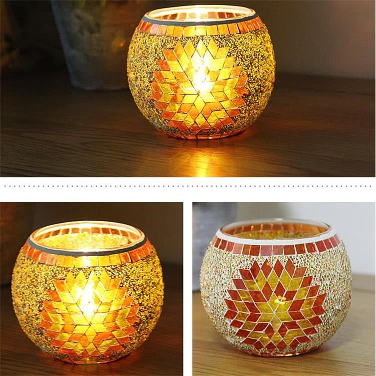 Mosaic Glass Candlestick Retro Ornaments Gift Bar Candle Cup Home Accessories