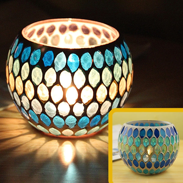 Mosaic Glass Candlestick Retro Ornaments Gift Bar Candle Cup Home Accessories
