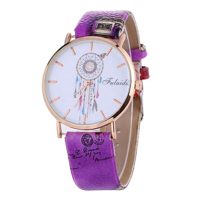 Falaida Dreamcatcher Pattern Leather Strap Quartz Watch for Women