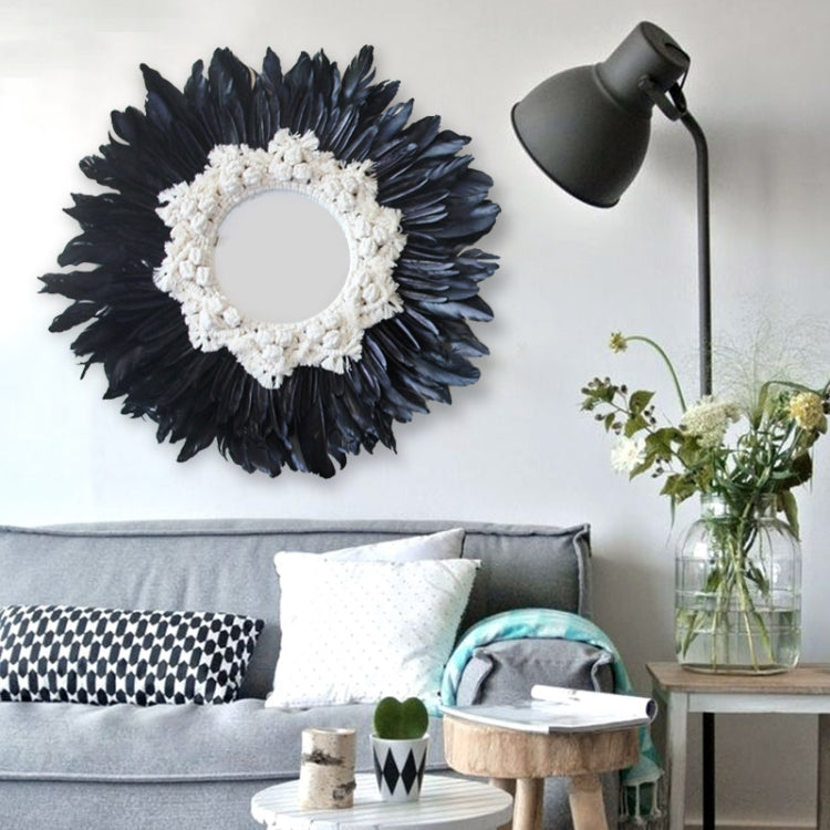 Modern Handmade Tapestry Feather Glass Mirror Wall Decorative Mirrored