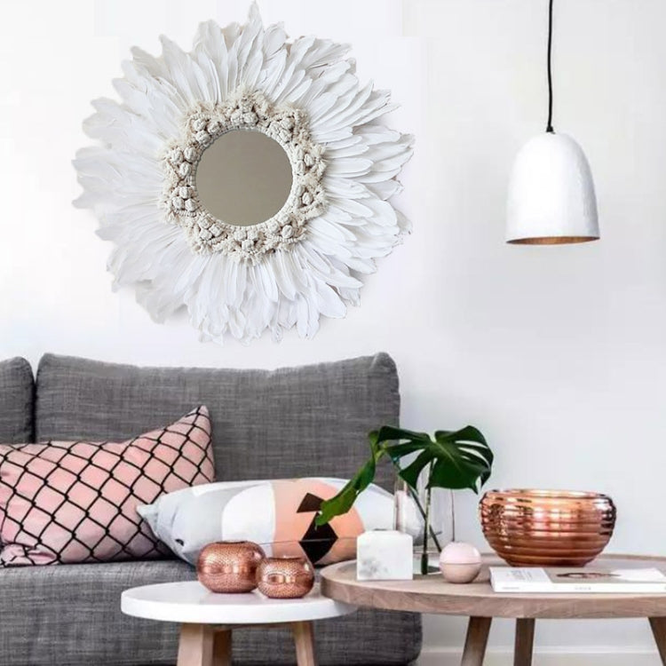 Modern Handmade Tapestry Feather Glass Mirror Wall Decorative Mirrored
