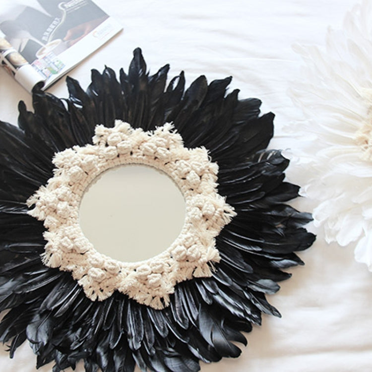 Modern Handmade Tapestry Feather Glass Mirror Wall Decorative Mirrored