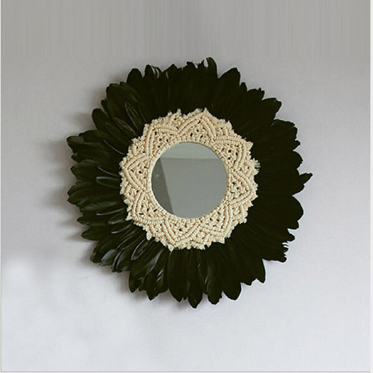 Modern Handmade Tapestry Feather Glass Mirror Wall Decorative Mirrored