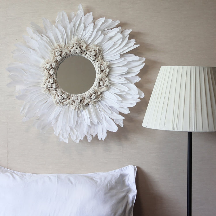 Modern Handmade Tapestry Feather Glass Mirror Wall Decorative Mirrored