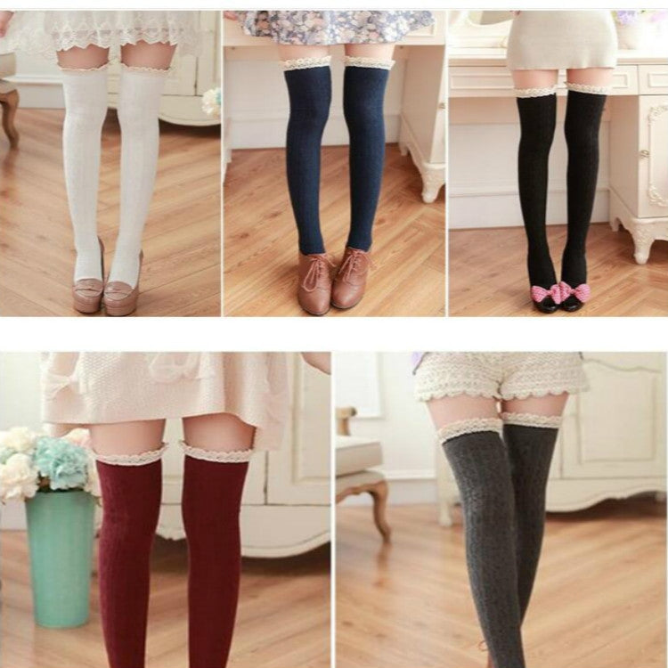 Lace High Knee Long Tube Women Socks, Size:One Size