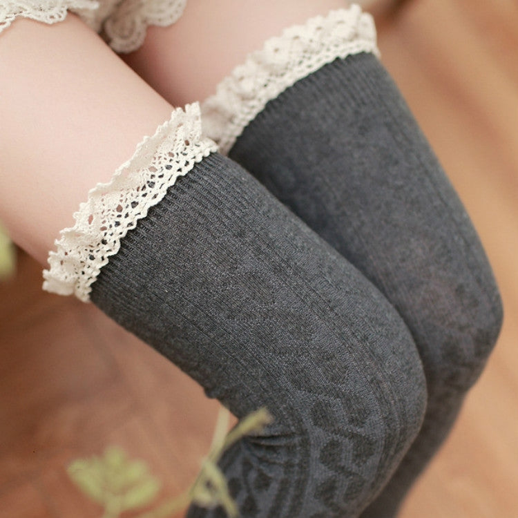 Lace High Knee Long Tube Women Socks, Size:One Size