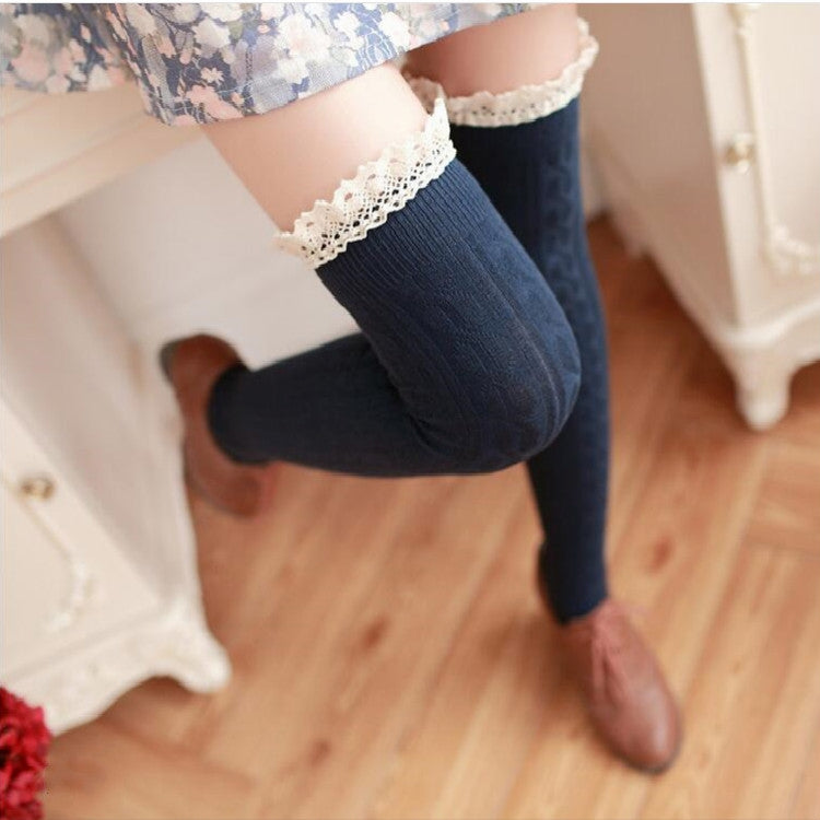 Lace High Knee Long Tube Women Socks, Size:One Size