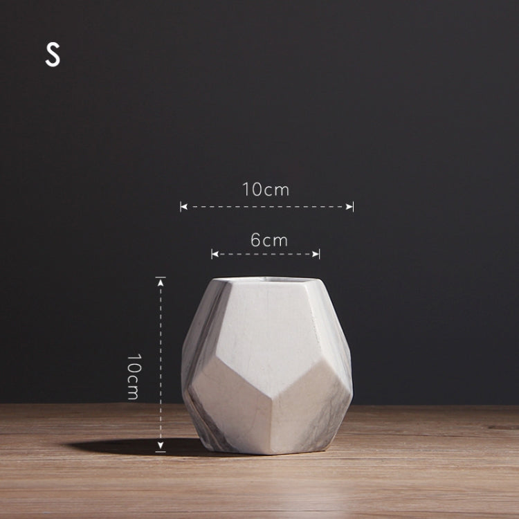 Marbled Geometric Shaped  Ceramic Flower Vase Desk Tabletop Holder Home Office Decoration, Size:Small