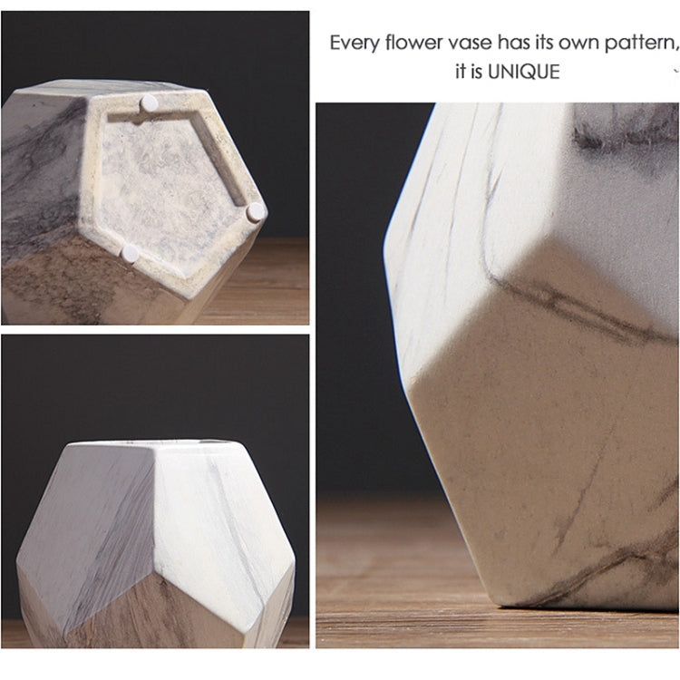 Marbled Geometric Shaped  Ceramic Flower Vase Desk Tabletop Holder Home Office Decoration, Size:Medium