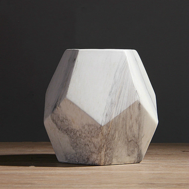 Marbled Geometric Shaped  Ceramic Flower Vase Desk Tabletop Holder Home Office Decoration, Size:Large