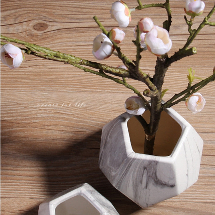 Marbled Geometric Shaped  Ceramic Flower Vase Desk Tabletop Holder Home Office Decoration, Size:Large