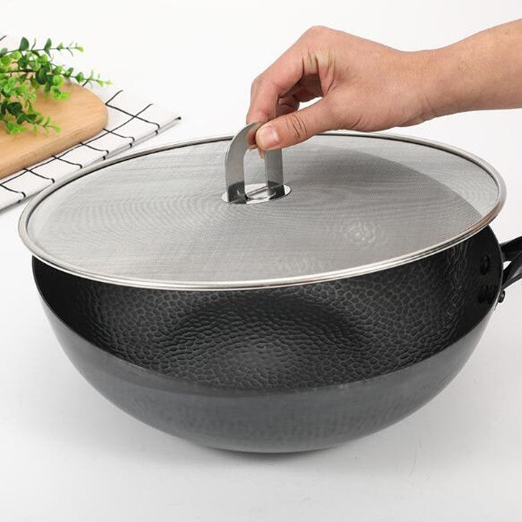 2 PCS Stainless Steel Oil Proof Cover Fried Oil Splash Proof Net Cover Pizza Tray Kitchen Gadget, Size:33cm(Stainless steel)