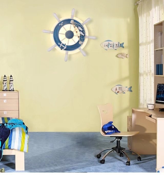 Blue LED Creative Helmsman Modern Minimalist Children Lamp Indoor Lighting Wall Lamp, Color Temperature:Cool White(5500-7000K)