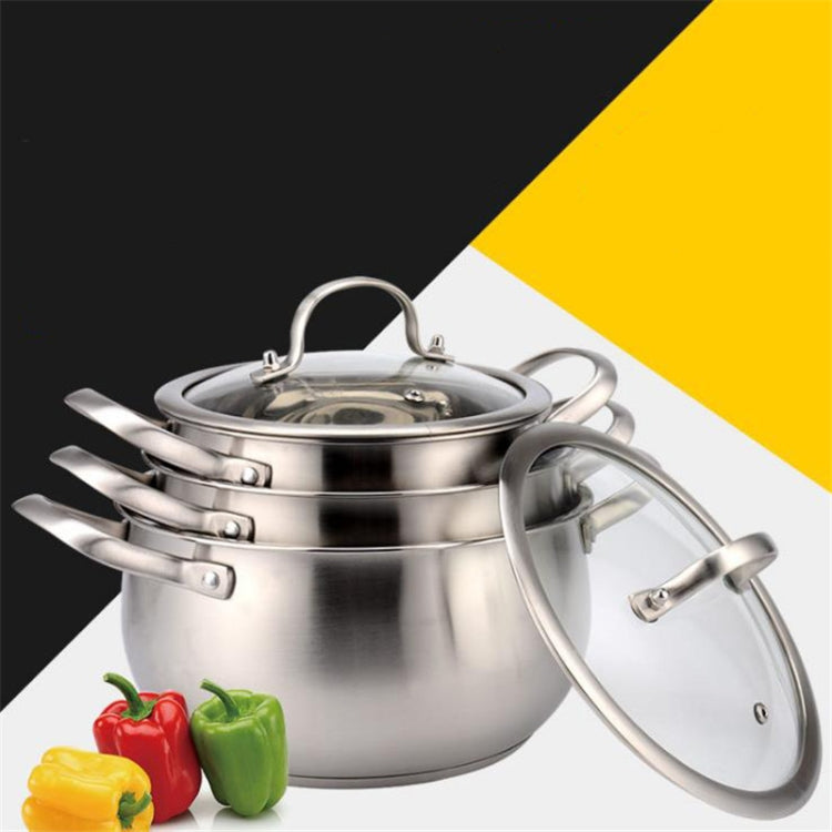 Thickened Bottom Stainless Steel Soup Pot With Double Handle  Glass Cover Non-stick Pan, Size:18cm
