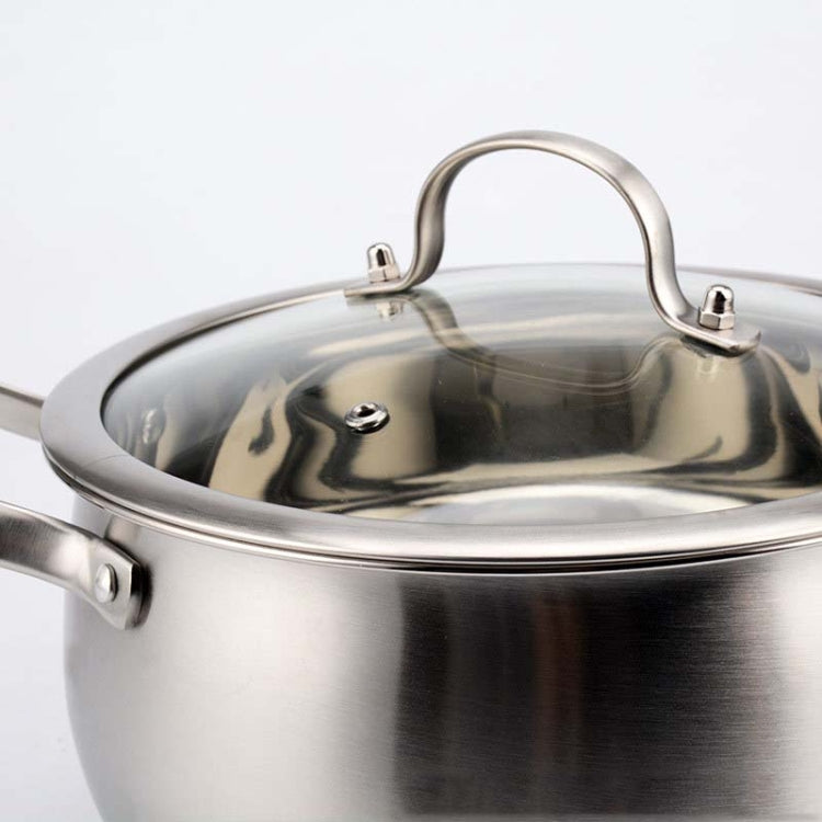 Thickened Bottom Stainless Steel Soup Pot With Double Handle  Glass Cover Non-stick Pan, Size:20cm