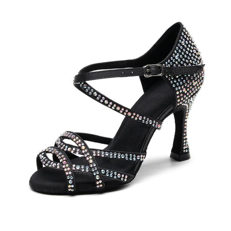 Sequins Gradient Gold-plated Latin Dance High Heels Shoe for Women, Shoe Size:44(Black)